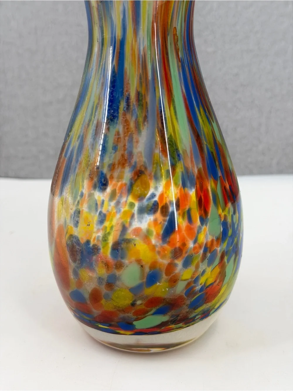 Pier 1 MultiColored Rainbow Confetti Stretch Art Glass Vase Handblown Unique 14